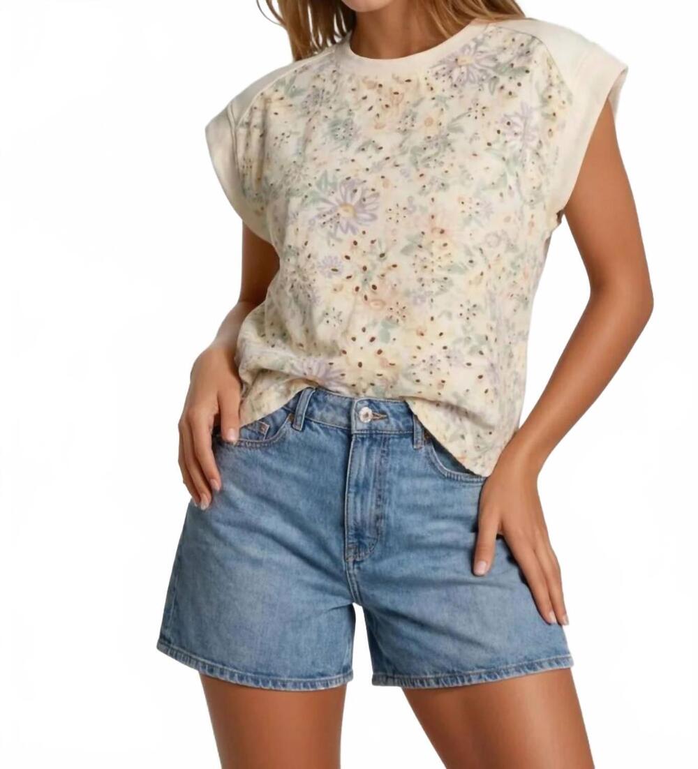 NEW DOE AND RAE floral embroidery mix muscle top in beige